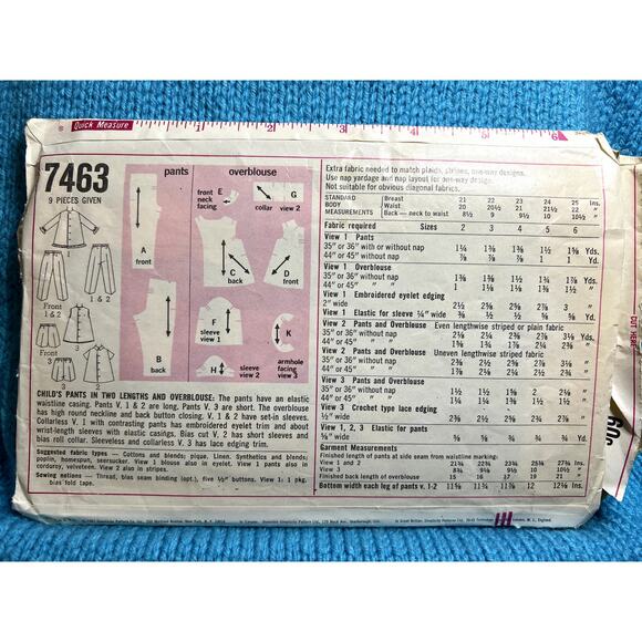 Simplicity 7463 Sewing pattern Girls dress pants shorts 1960s size 4 - Picture 3 of 5